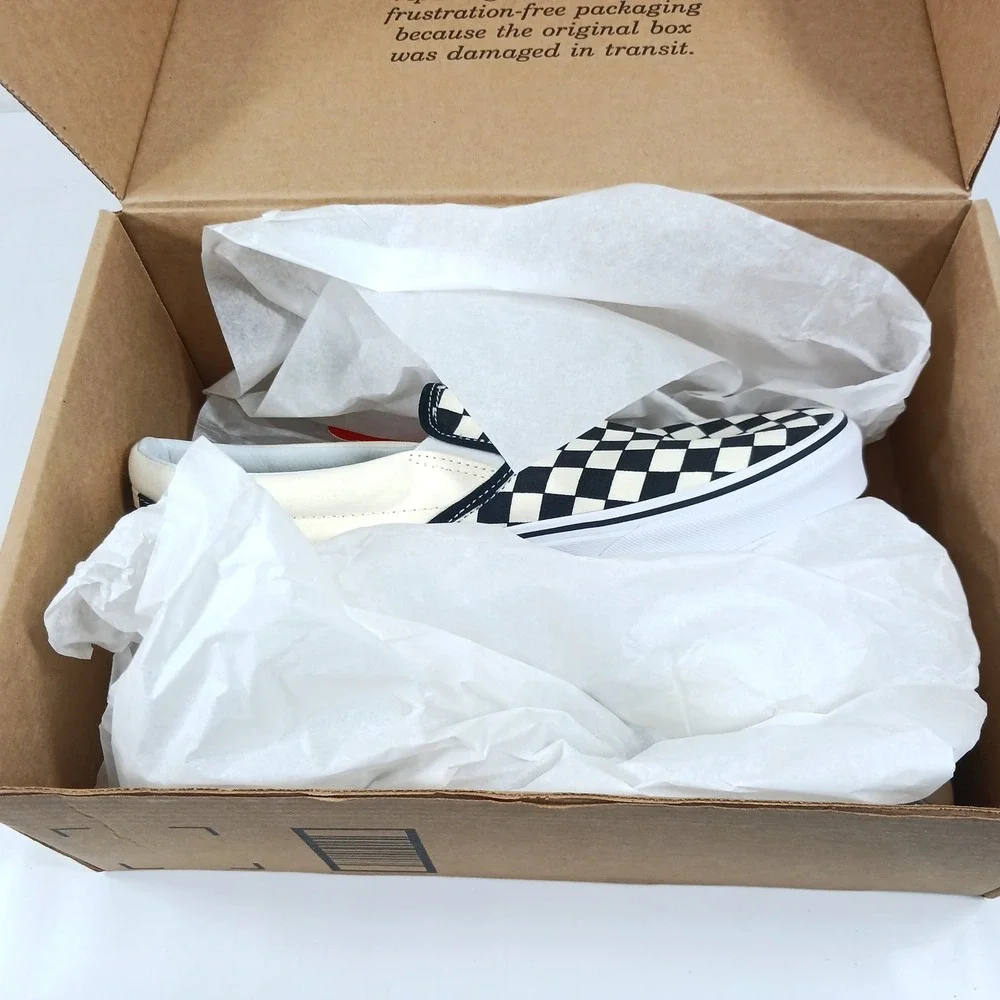 Vans Classic Slip-On Checkerboard Black White Sneakers Mens 9 Womens 10.5